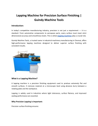 Lapping machines | Guindy machine tools