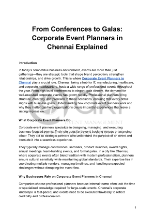 From Conferences to Galas: Corporate Event Planners in Chennai Explained
