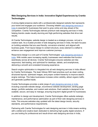 Web Designing Services in India_ Innovative Digital Experiences by Crantia Technologies