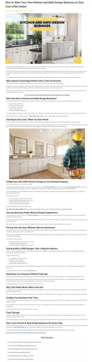 How to Start Your Own Kitchen and Bath Design Business at Zero Cost in USA