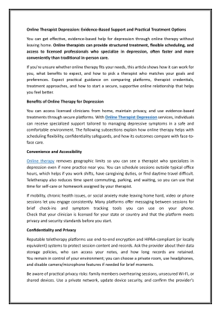 Online Therapist Depression Evidence-Based Support and Practical Treatment Options