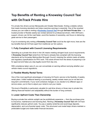 Knowsley Council Taxi for Rent | OnTrack Private Hire UK