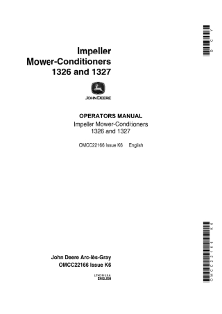 John Deere 1326 and 1327 Impeller Mower-Conditioners Operator’s Manual Instant Download (Publication No.OMCC22166)