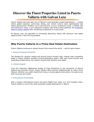 Discover the Finest Properties Listed in Puerto Vallarta with Galvan Luxe