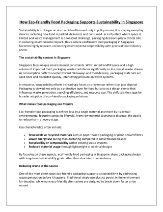 How Eco-Friendly Food Packaging Supports Sustainability in Singapore