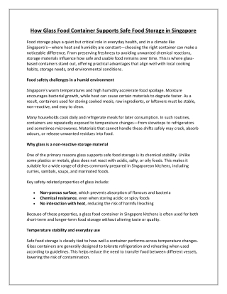 How Glass Food Container Supports Safe Food Storage in Singapore