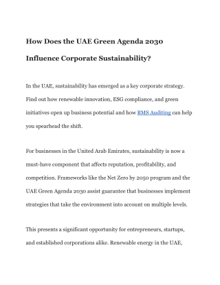 How Does the UAE Green Agenda 2030 Influence Corporate Sustainability