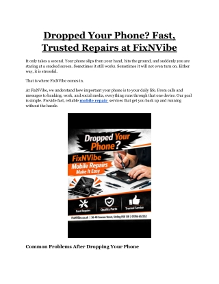Dropped Your Phone_ Fast, Trusted Repairs at FixNVibe