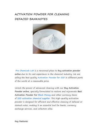 ACTIVATION POWDER FOR CLEANING DEFACED BANKNOTES