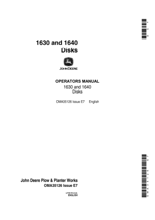 John Deere 1630 and 1640 Disks Operator’s Manual Instant Download (Publication No.OMA35126)