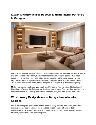 Luxury Living Redefined by Leading Home Interior Designers in Gurugram