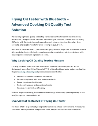 Cooking Oil Quality Test with Testo 270 BT