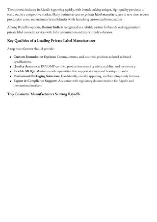 Which cosmetic manufacturer offers private label in Riyadh