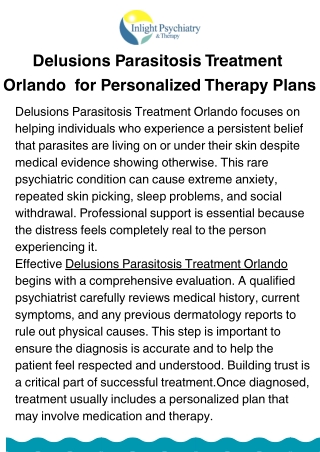 Delusions Parasitosis Treatment Orlando for Specialized Psychiatric Care