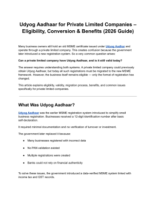 Udyog Aadhaar for Private Limited Companies – Eligibility, Conversion & Benefits