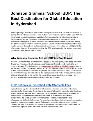 Johnson Grammar School IBDP_ The Best Destination for Global Education in Hyderabad