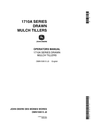 John Deere 1710A Series Drawn Mulch Tillers Operator’s Manual Instant Download (Publication No.OMN159513)