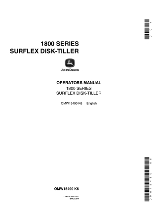 John Deere 1800 Series Surflex Disk-Tiller Operator’s Manual Instant Download (Publication No.OMW15490)