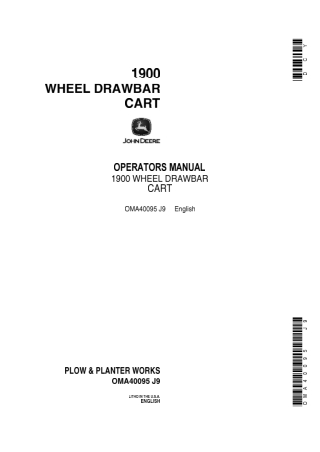 John Deere 1900 Wheel Drawbar Cart Operator’s Manual Instant Download (Publication No.OMA40095)