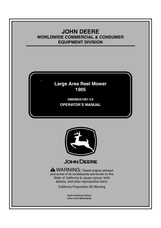 John Deere 1905 Large Area Reel Mower Operator’s Manual Instant Download (PIN1905×195001-) (Publication No.OMDMU21001)