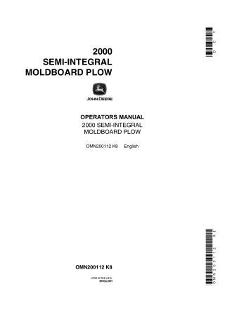 John Deere 2000 Semi-Integral Moldboard Plow Operator’s Manual Instant Download (Publication No.OMN200112)