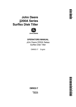 John Deere 2200A Series Surflex Disk Tiller Operator’s Manual Instant Download (Publication No.OMW25)