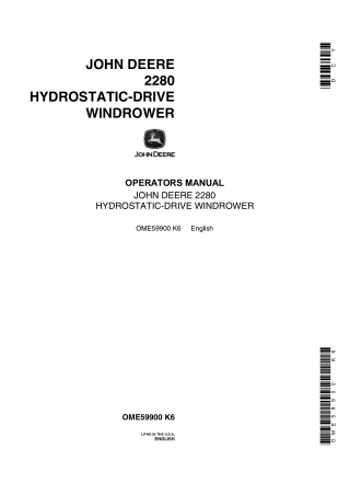 John Deere 2280 Hydrostatic-Drive Windrower Operator’s Manual Instant Download (Publication No.OME59900)