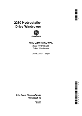 John Deere 2280 Hydrostatic-Drive Windrower Operator’s Manual Instant Download (Publication No.OME66221)