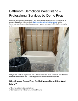 Bathroom Demolition West Island – Professional Services by Demo Prep