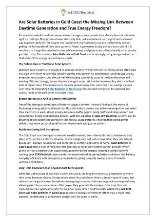 Are Solar Batteries in Gold Coast the Missing Link Between Daytime Generation and True Energy Freedom