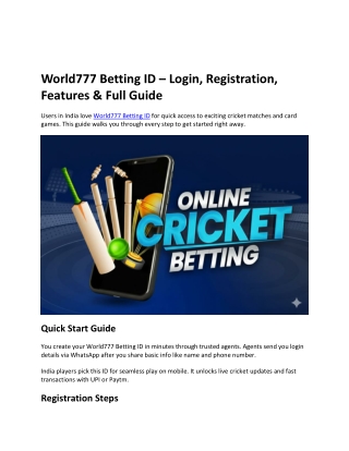 World777 Betting ID Login, Registration, Features & Full Guide