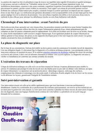 Identification de prestataires techniques pour la tuyauterie et le chauffage