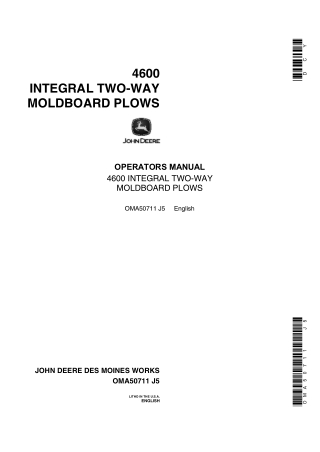John Deere 4600 Integral Two-Way Moldboard Plows Operator’s Manual Instant Download (Publication No.OMA50711)
