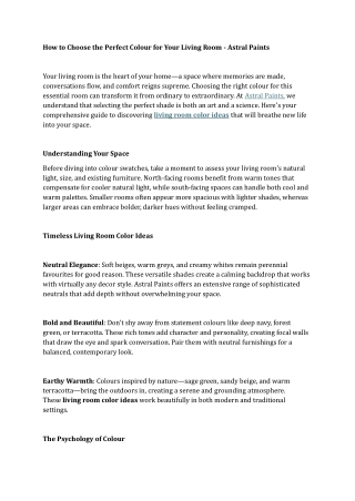 How to Choose the Perfect Colour for Your Living Room - Astral Paints