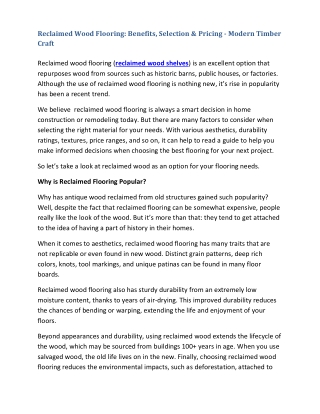 Reclaimed Wood Flooring Benefits, Selection & Pricing - Modern Timber Craft