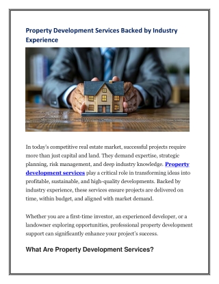 Property Development Services Backed by Industry Experience