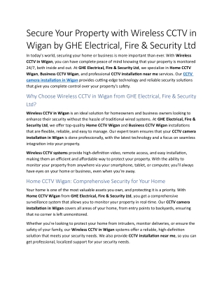 1- Secure Your Property with Wireless CCTV in Wigan by GHE Electrical, Fire & Security Ltd
