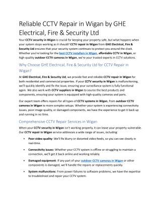 2- Reliable CCTV Repair in Wigan by GHE Electrical, Fire & Security Ltd