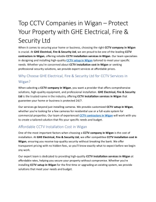 4- Top CCTV Companies in Wigan – Protect Your Property with GHE Electrical, Fire & Security Ltd