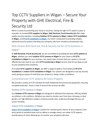6- Top CCTV Suppliers in Wigan – Secure Your Property with GHE Electrical, Fire & Security Ltd