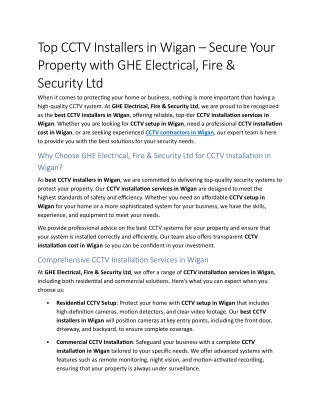 7- Top CCTV Installers in Wigan – Secure Your Property with GHE Electrical, Fire & Security Ltd