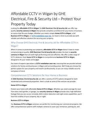 8- Affordable CCTV in Wigan by GHE Electrical, Fire & Security Ltd – Protect Your Property Today