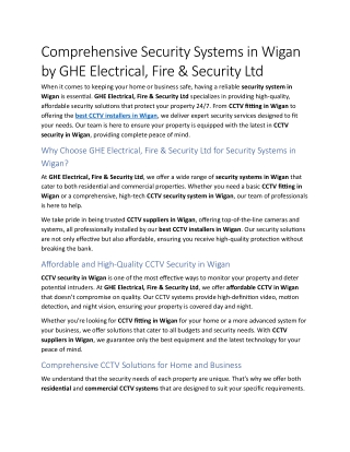 9- Comprehensive Security Systems in Wigan by GHE Electrical, Fire & Security Ltd