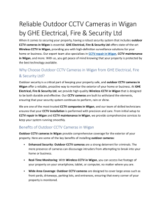 10- Reliable Outdoor CCTV Cameras in Wigan by GHE Electrical, Fire & Security Ltd