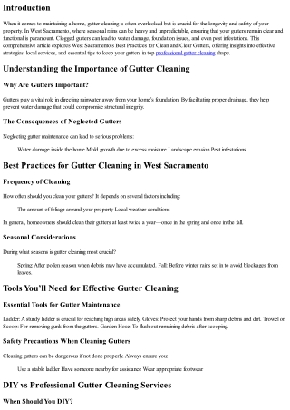 West Sacramento's Best Practices for Clean and Clear Gutters