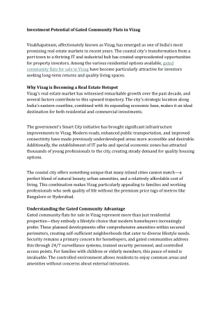 Investment Potential of Gated Community Flats in Vizag