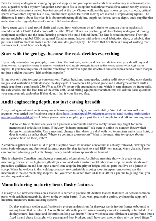 Underground Mining Equipment Suppliers: What to Look For