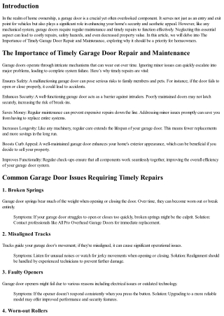 The Importance of Timely Garage Door Repair and Maintenance