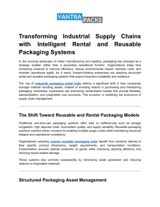 Transforming Industrial Supply Chains with Intelligent Rental and Reusable Packaging Systems