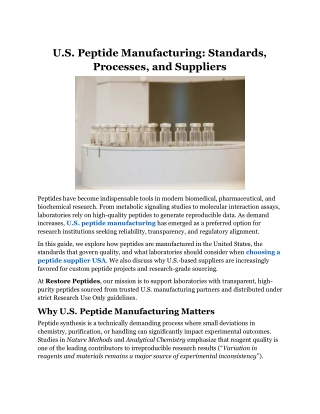 U.S. Peptide Manufacturing Standards, Processes, and Suppliers
